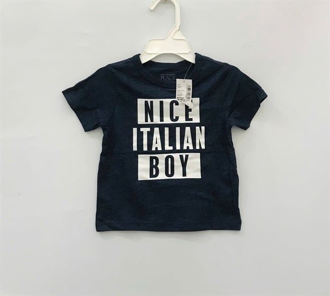Áo thun PL4CE xám đen chữ italian bé trai