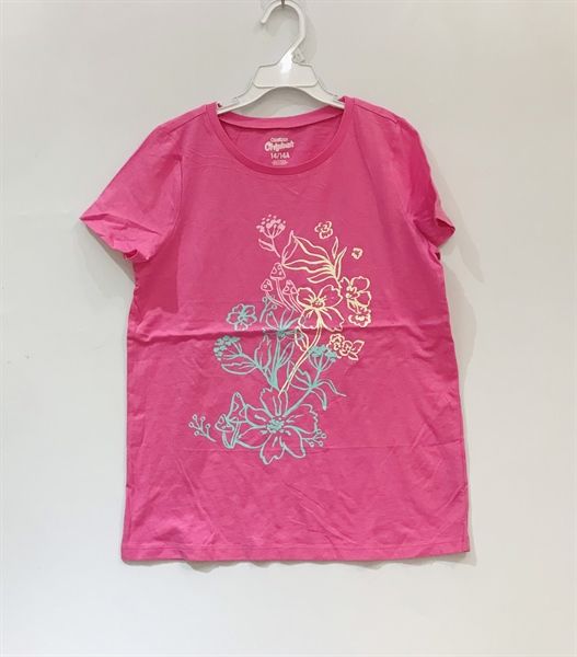 Áo thun Oshkosh hồng hoa xanh vàng bé gái