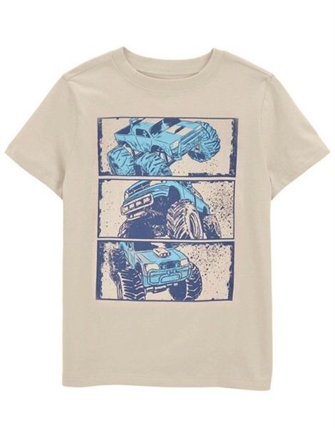 Áo thun 0shkosh màu be xe tải bé trai