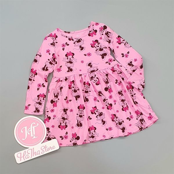 Đầm thun tay dài JB hồng mickey bé gái