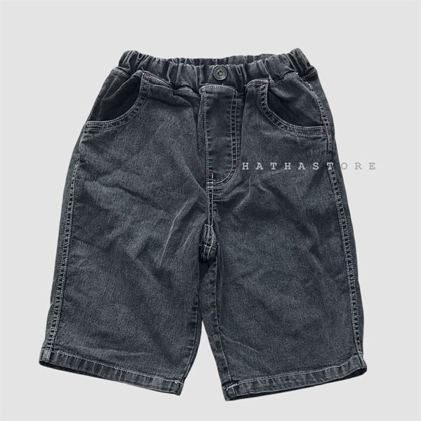 Quần short jean xám đen lưng thun bé trai