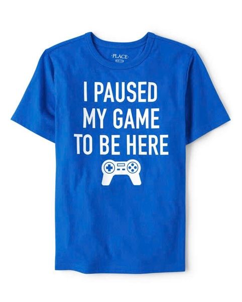 Áo thun PL4CE xanh pause game bé trai