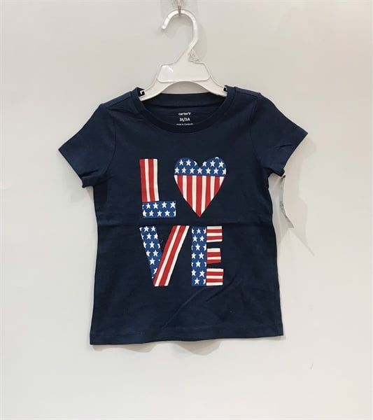 Áo thun Carter xanh đen love cờ bé gái