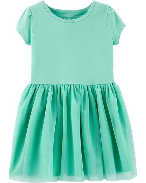 Đầm thun chân voan Carter xanh mint bé gái