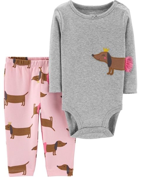Set Bodysuit & Quần xám chó bé gái