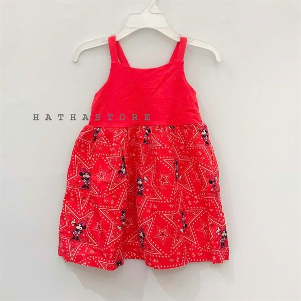 Đầm thun 2 dây đỏ mickey bé gái