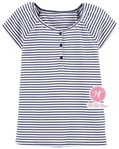 Áo thun C4RTER sọc xanh đen trắng bé gái