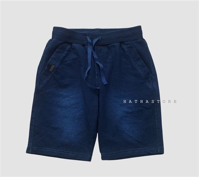 Quần short jean xanh đậm dây rút bé trai