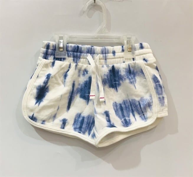 Quần short thun trắng loang xanh bé gái