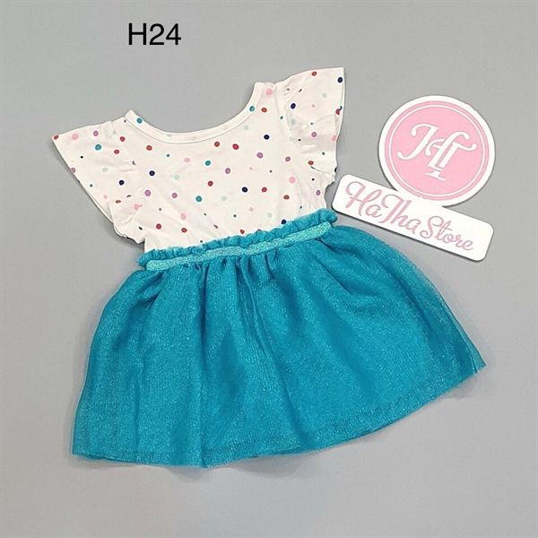 Đầm trắng bi chân voan xanh - H24
