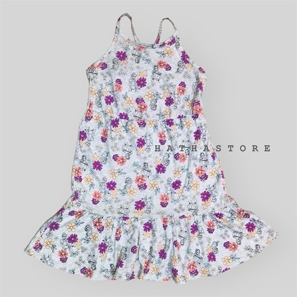 Đầm thun 2 dây C4RTER xám hoa công chúa bé gái