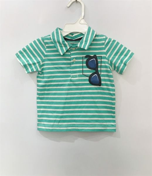 Áo thun polo Carter xanh lá sọc mắt kính bé trai