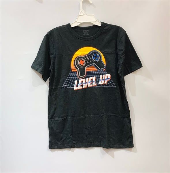 Áo thun Place xám đen level up bé trai