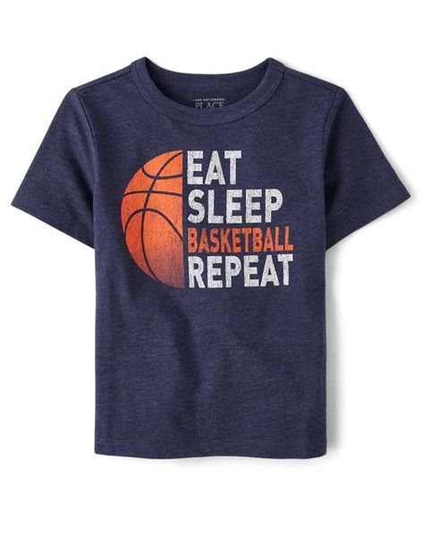 Áo thun PL4CE xanh eat sleep basketball bé trai