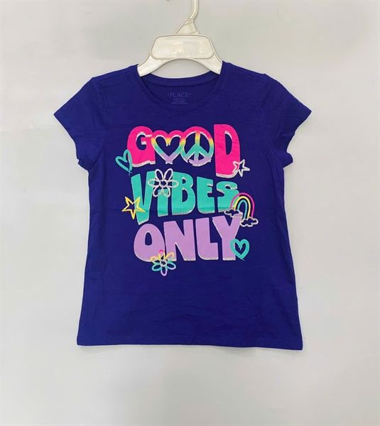 Áo thun PL4CE xanh đậm good vibes only bé gái