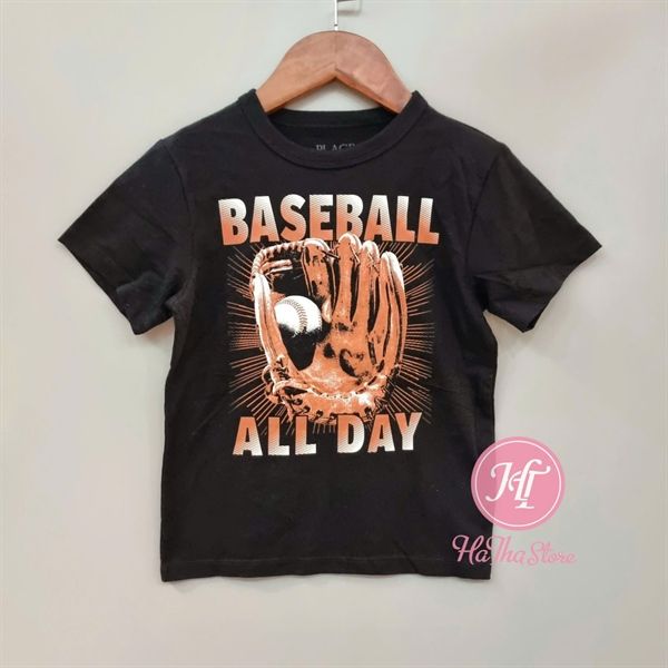 Áo thun PL4CE đen baseball bé trai