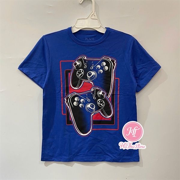 Áo thun PL4CE xanh dương 2 máy game bé trai