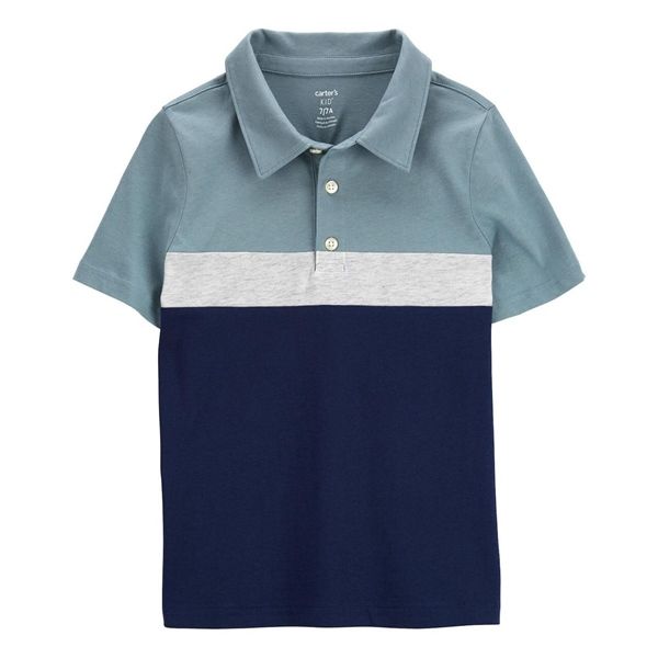 Áo thun polo C4RTER xanh sọc xanh đen bé trai