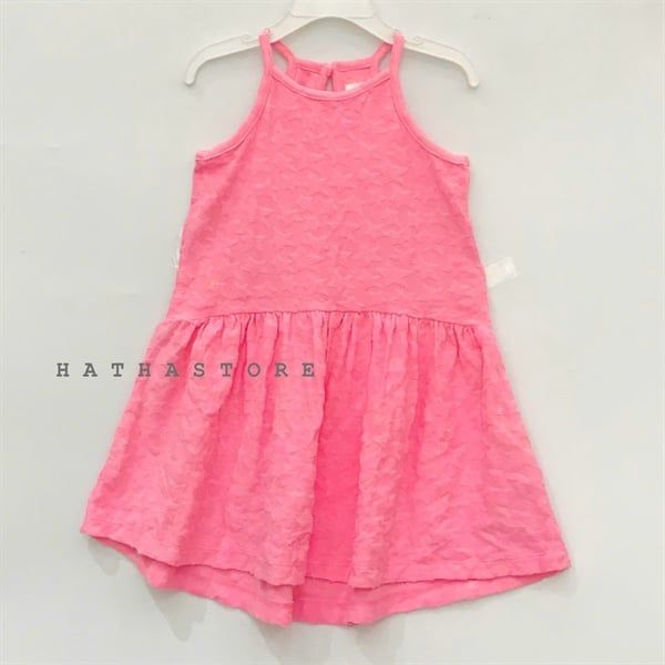 Đầm thun 2 dây hồng trơn bé gái