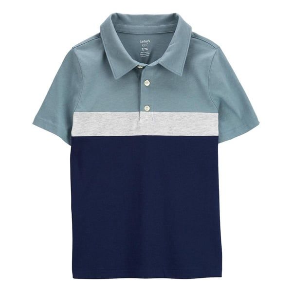 Áo thun polo C4RTER xanh sọc xanh đen bé trai