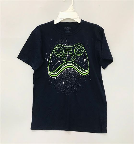 Áo thun PL4CE đen game xanh bé trai