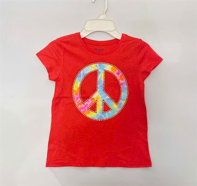 Áo thun PL4CE đỏ cam peace bé gái