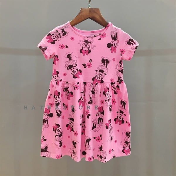 Đầm thun tay ngắn JB hồng minnie bé gái