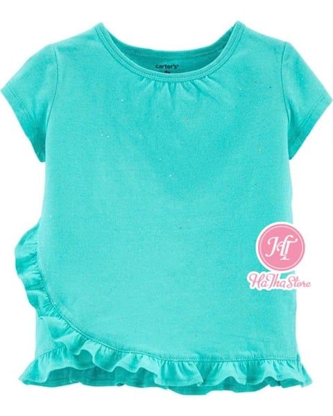 Áo thun C4RTER xanh vạt bèo chéo bé gái