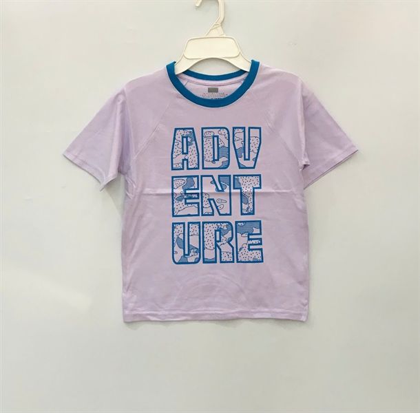 Áo thun tím chữ cổ viền xanh bé trai