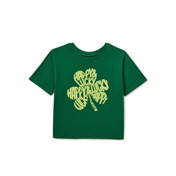 Áo thun croptop xanh cỏ happy luck bé gái