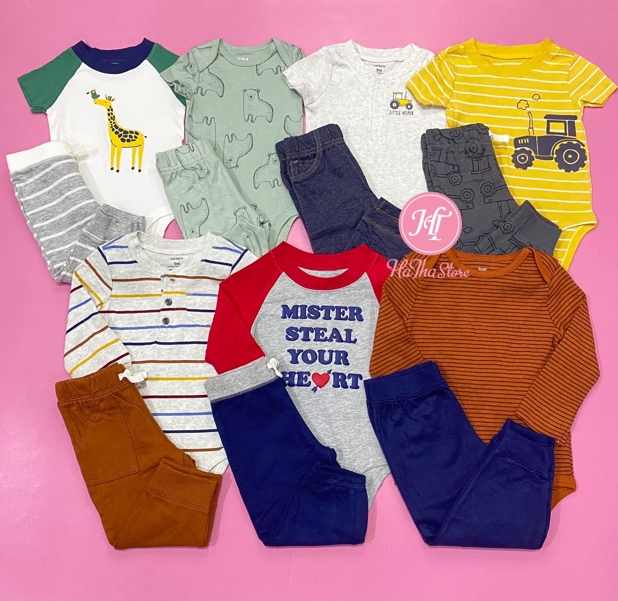 Set Bodysuit & Quần đen sọc trắng bé trai