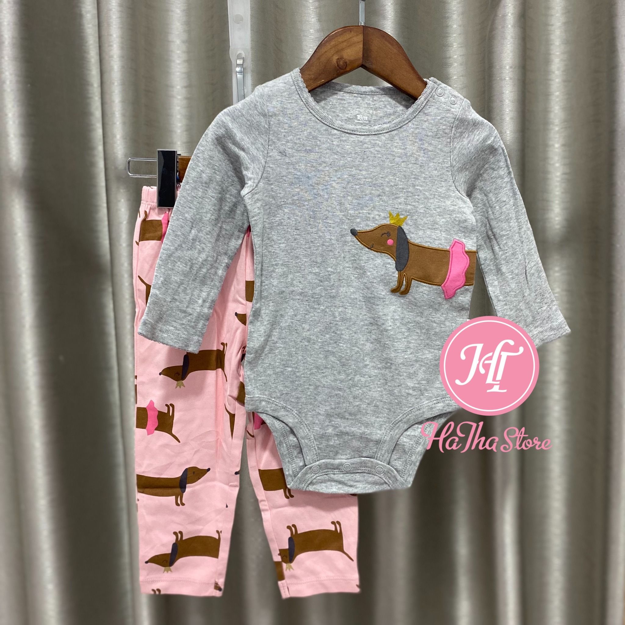 Set Bodysuit & Quần xám chó bé gái