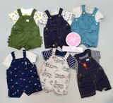  (SIZE 3M) Set yếm jean đùi và áo thun trắng chữ bé trai 