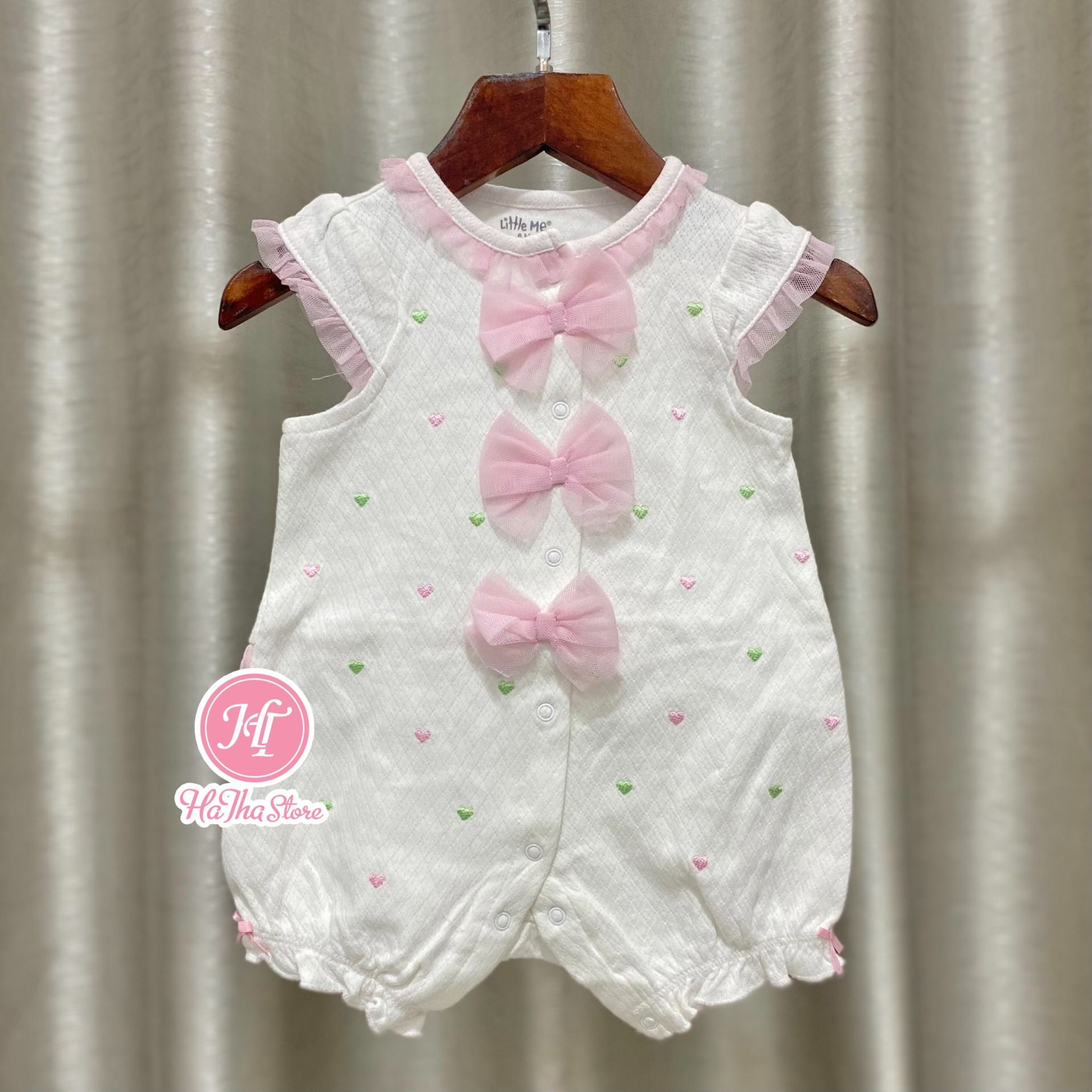  (Size 6m&9m) Body đùi trắng nơ cho bé gái 