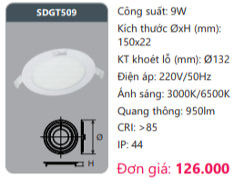 ĐÈN LED ÂM TRẦN DUHAL 9W - SDGT509 (SDGT 509 / DGT509 / DGT 509)