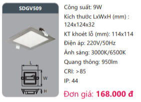  ĐÈN LED ÂM TRẦN DUHAL 9W - VUÔNG - SDGV509 (SDGV 509 / DGV509 / DGV 509) 