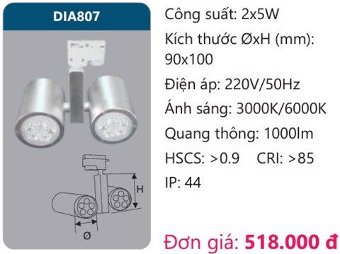  ĐÈN LED RỌI ĐIỂM GẮN THANH RAY DUHAL 2x5W DIA807 