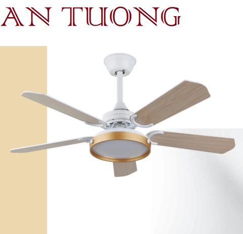  quạt trần đèn cánh gỗ 5 cánh màu trắng phong cách hiện đại ánh sáng 3 chế độ, 3 màu 