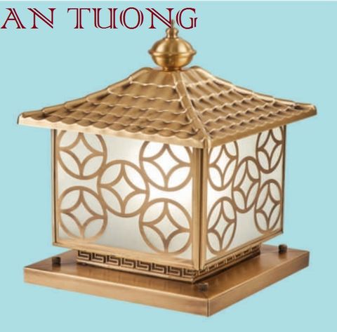  đèn trụ cổng đồng trang trí nhà phố cổ điển, biệt thự cổ điển, tân cổ điển kích thước 250x250mm - 25x25cm 01 