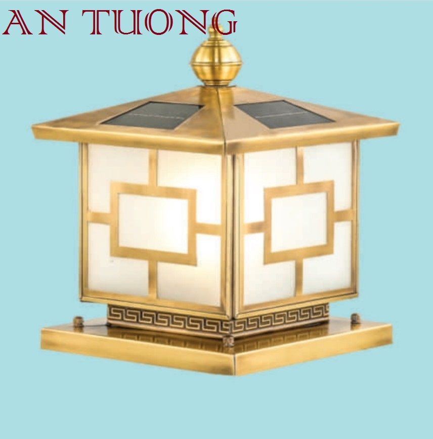 đèn trụ cổng đồng năng lượng mặt trời trang trí nhà phố cổ điển, biệt thự cổ điển, tân cổ điển kích thước 250x250mm - 25x25cm 01