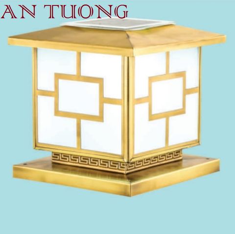  đèn trụ cổng đồng năng lượng mặt trời trang trí nhà phố cổ điển, biệt thự cổ điển, tân cổ điển kích thước 250x250mm - 25x25cm 02 