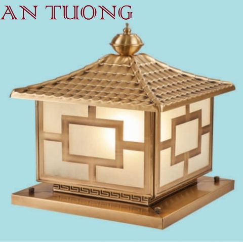  đèn trụ cổng đồng trang trí nhà phố cổ điển, biệt thự cổ điển, tân cổ điển kích thước 250x250mm - 25x25cm 02 