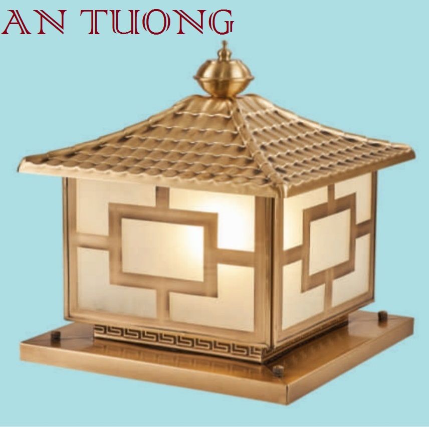 đèn trụ cổng đồng trang trí nhà phố cổ điển, biệt thự cổ điển, tân cổ điển kích thước 250x250mm - 25x25cm 02