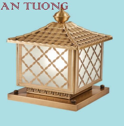  đèn trụ cổng đồng trang trí nhà phố cổ điển, biệt thự cổ điển, tân cổ điển kích thước 250x250mm - 25x25cm 03 