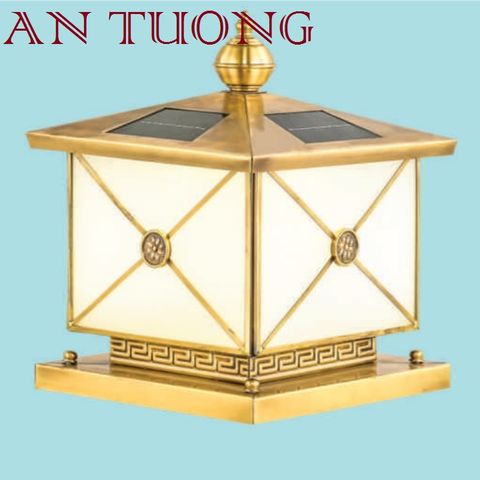  đèn trụ cổng đồng năng lượng mặt trời trang trí nhà phố cổ điển, biệt thự cổ điển, tân cổ điển kích thước 250x250mm - 25x25cm 04 