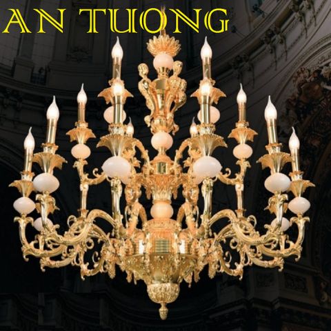  đèn chùm đồng trang trí phòng khách cổ điển, biệt thự cổ điển, tân cổ điển 014 