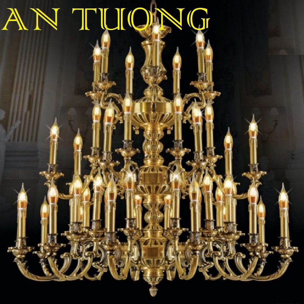 đèn chùm đồng trang trí phòng khách cổ điển, biệt thự cổ điển, tân cổ điển 045