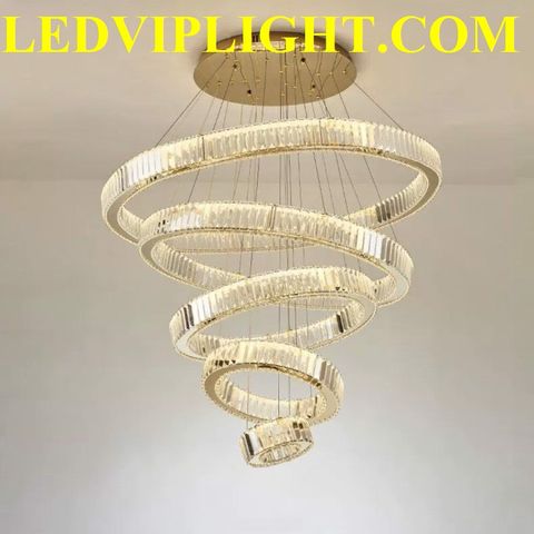  ĐÈN CHÙM PHA LÊ LED - ĐÈN CHÙM 5 VÒNG PHA LÊ LED TRANG TRÍ PHÒNG KHÁCH ĐẸP, HIỆN ĐẠI, SANG TRỌNG 05 