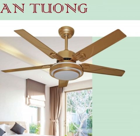  quạt trần cánh kim loại màu vàng đồng 5 cánh- ánh sáng đèn 3 chế độ, 3 màu 01 