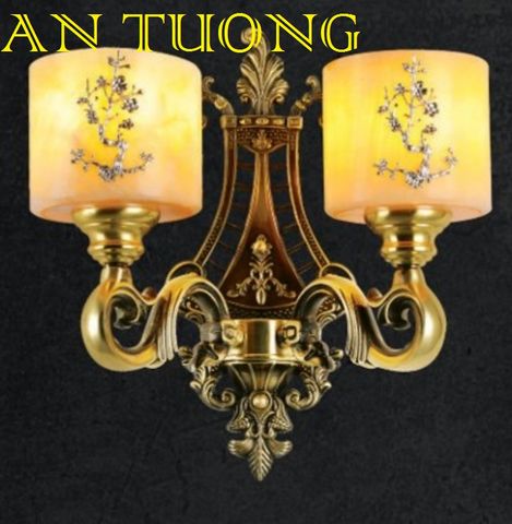  đèn tường đồng nến chao đá cổ điển trang trí cổ điển gắn tường cầu thang, lối đi hành lang cầu thang nhà cổ điển, biệt thự cổ điển 014 